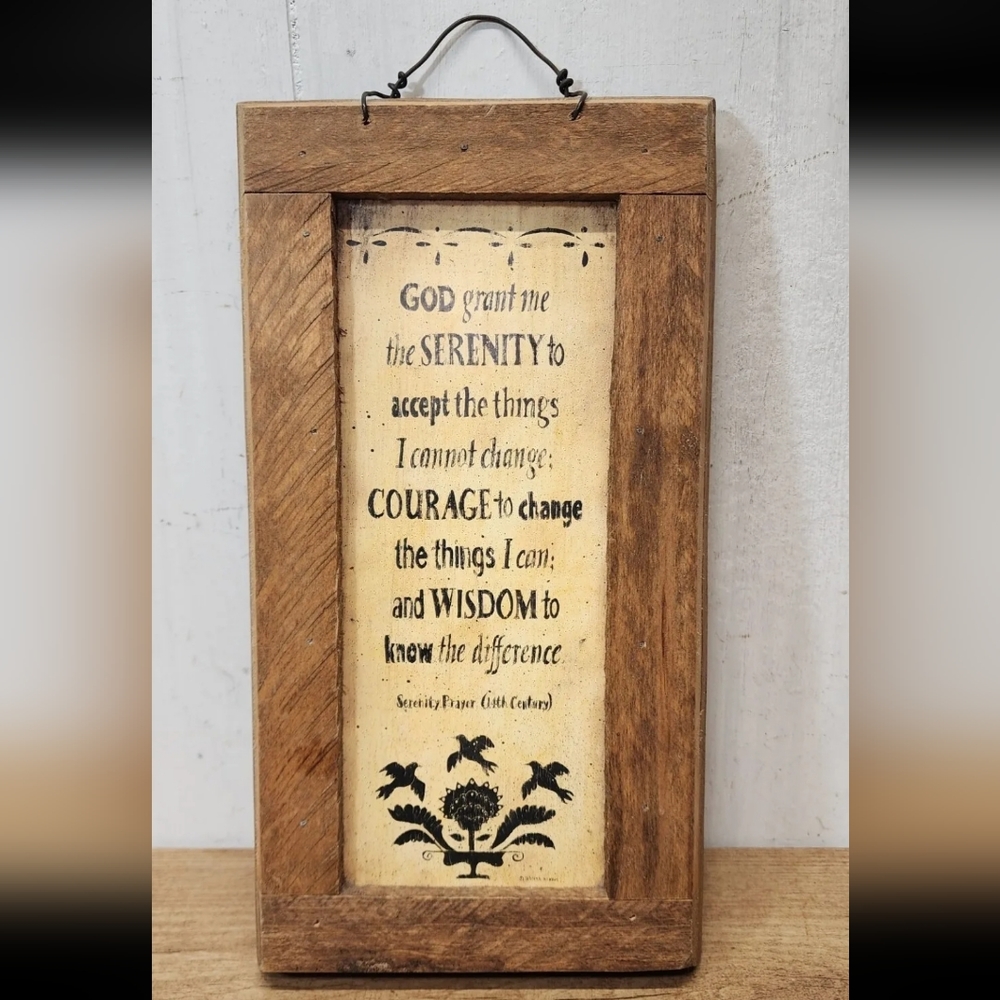 The Serenity Prayer Plaque Print by Donna Atkins Rustic Wood Frame 12 X 6.5"